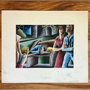 Hank Laventhol Signed Painting - c 1940s - WWII Theme - Personal Art Collection
